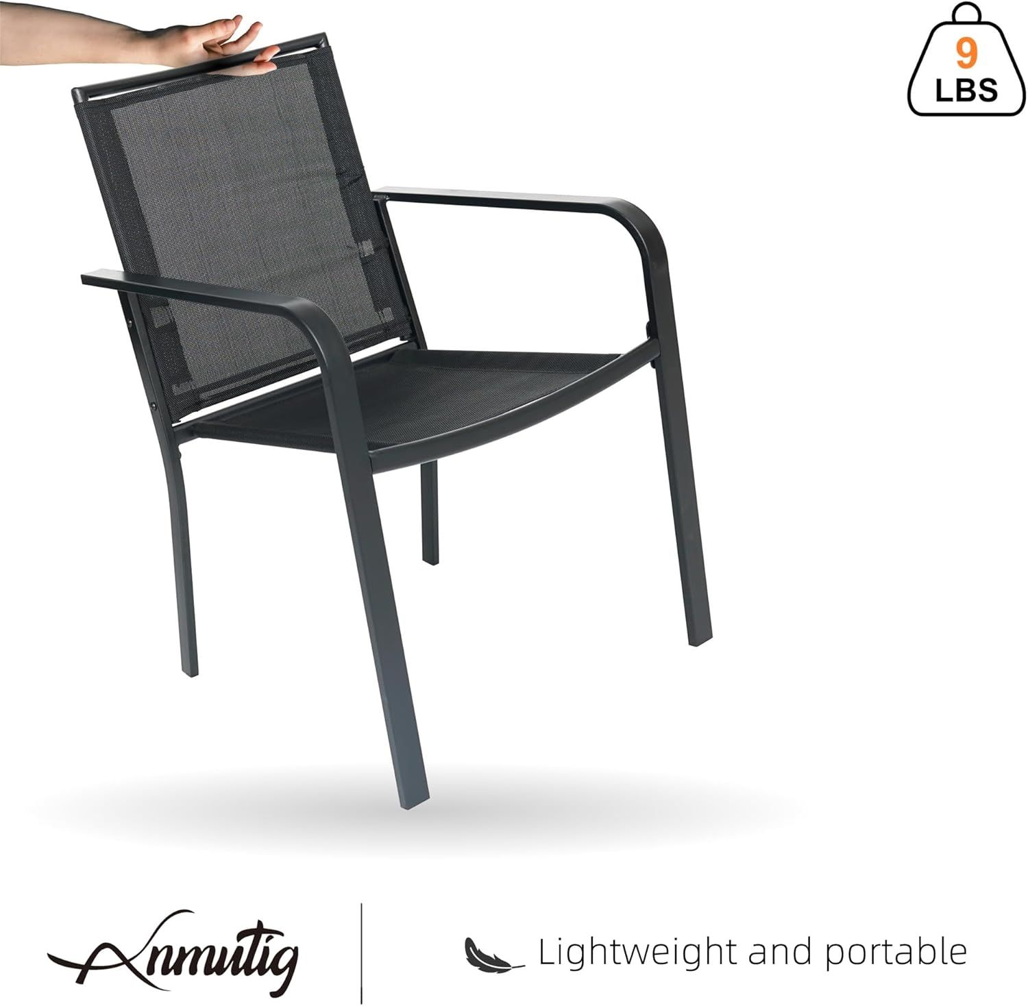 Brand New Set of 6 Stackable Patio Chairs - All-Weather Outdoor Mesh (Black)