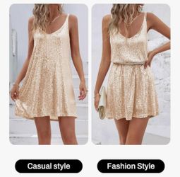 Women's Sequin Dress for Women Sparkly Glitter V Neck Shift Cocktail Disco Outfit Party Club Night Out Mini Dresses