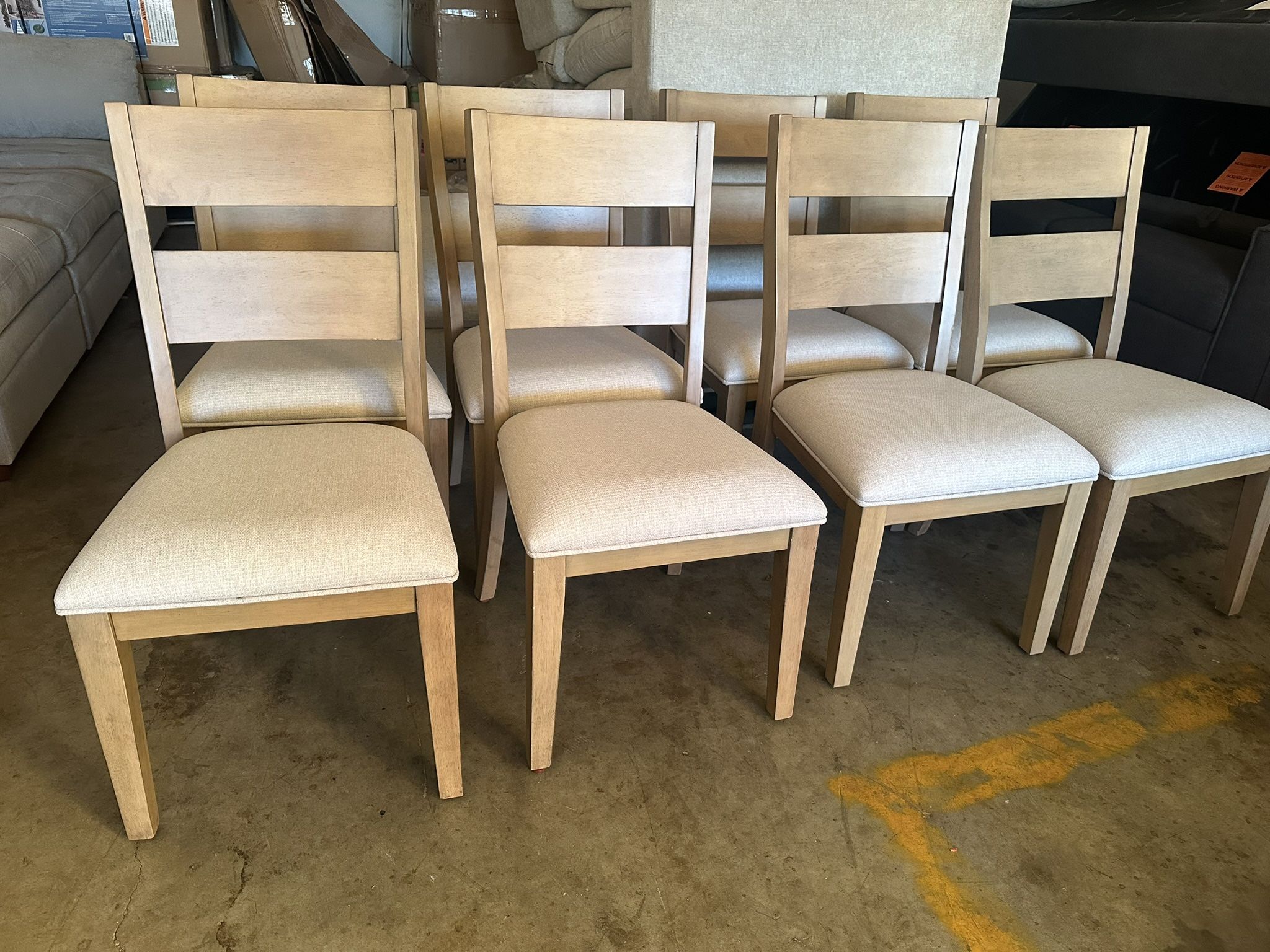 Dining Chair Price includes eight chairs Some scuffs from shipping, but still in great condition Table can be included for free