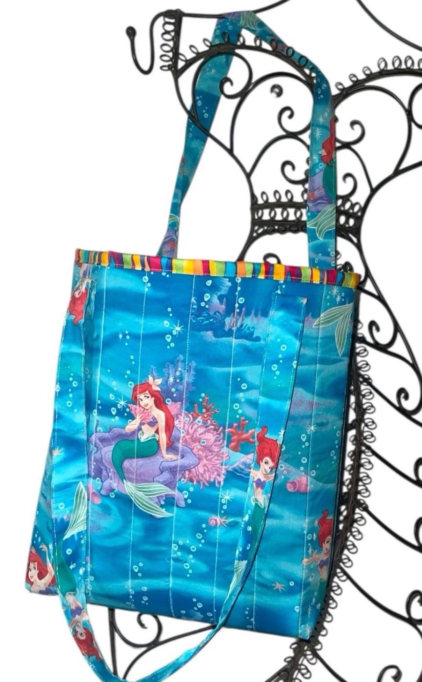 New HandMade Quilting Shoulder Tote Bag Ariel Little Mermaid Princess of Sea, Bag Inner zipper Pocket