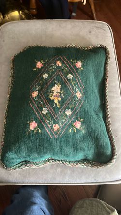 Handmade wool needlepoint pillow.