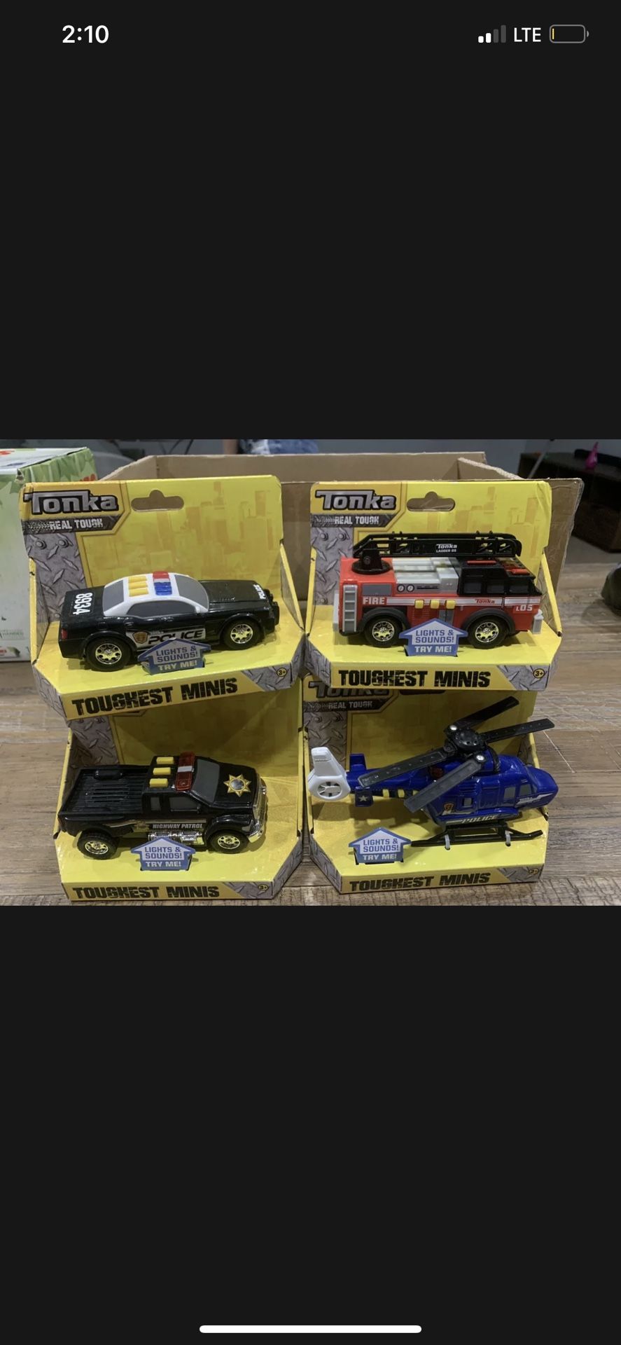 Tonka Toughest Minis 4 Pack Police Car Helicopter Fire Engine Highway Patrol....