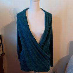 Comfy Teal Blue V-Neck Maternity Motherhood Sweater Large