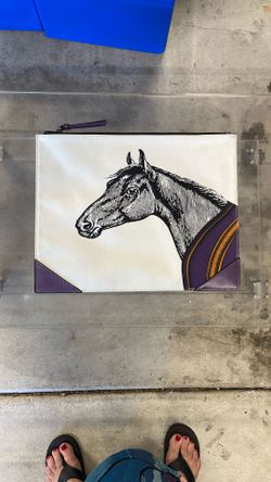 Breeder’s Cup Saddle Envelope Clutch w/ purple leather accents