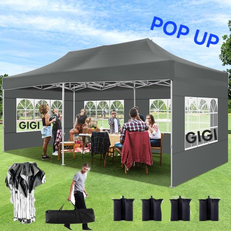 10x20 Pop up Canopy Tent, Protable Canopy Tent with Sidewalls Waterproof Commercial Pop up Tent for Parties, Wedding, Camping, Courtyard with Carry