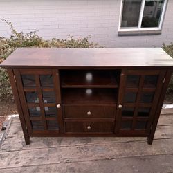 Solid Wood Entertainment Console / TV Stand - Glass Doors & Storage