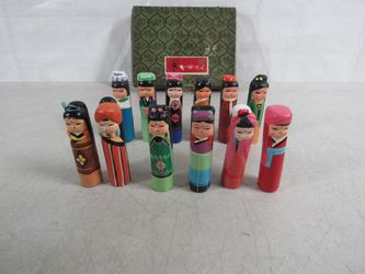 Chinese Miniature Folk Art Hand Painted Clay Doll Figurines Set Of 10
