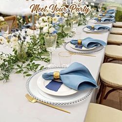 Zopeal 18 Pcs Plastic Beaded Charger Plates 13 Inch Round Dinner Chargers Silver