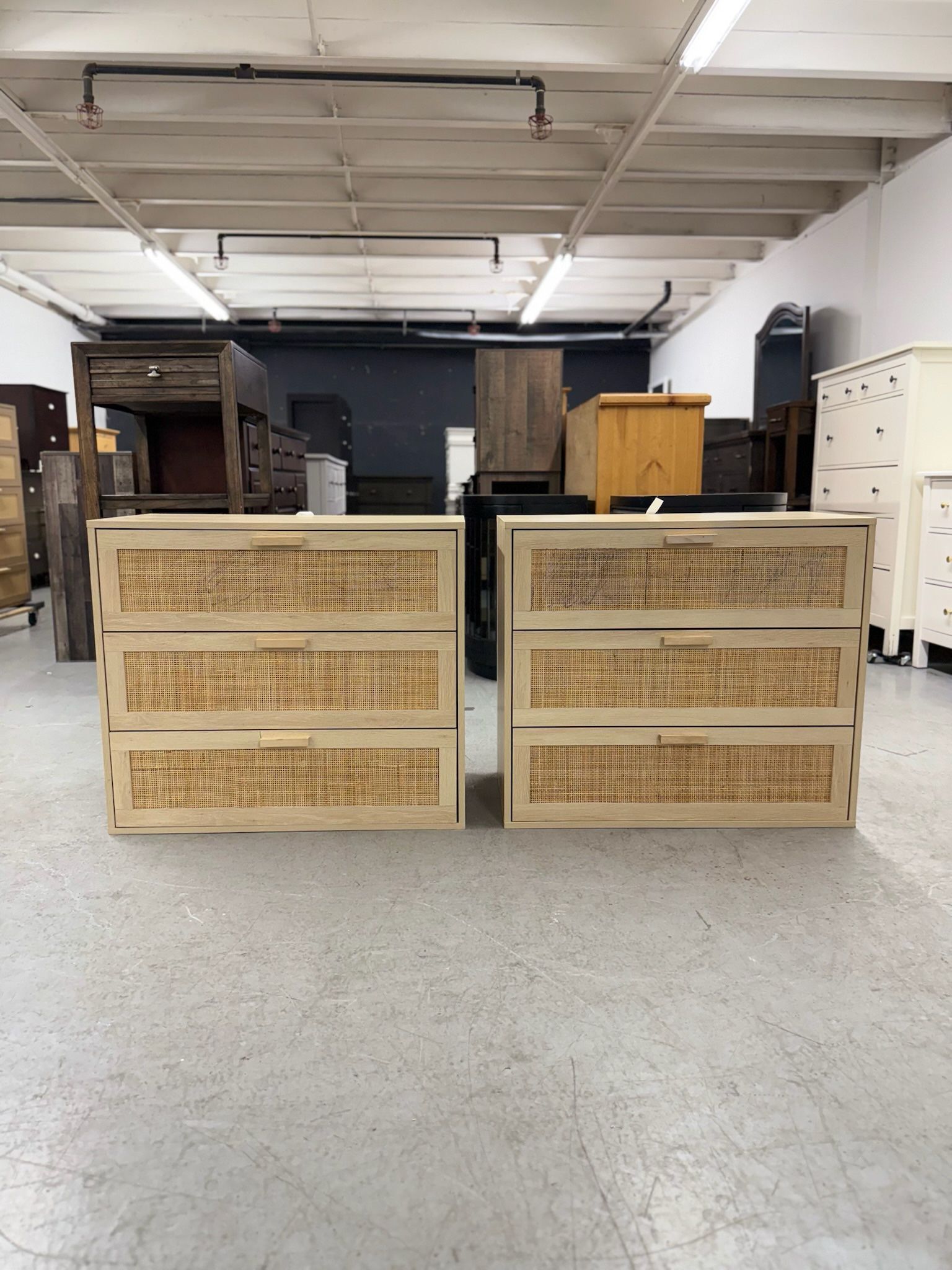 Sharpie on them - 2 Large Rattan Matching Nightstands/ Nightstand Set / End Tables / Side Tables