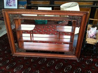Vintage Antique Mirrored Stained Wood Curio Display Shelve 42" x 30"