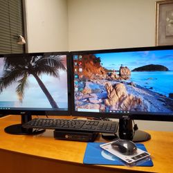 Mini HP ＋ Two (2) 22" LED Monitors With Keyboard And New Wireless Mouse, WiFi, Bluetooth, Super Fast