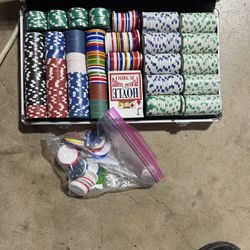 Poker Set And Case 385 Chip Set Plus Extras Plastic Chips 