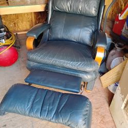 Blue Real Leather Rocking Recliner 