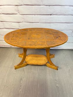 Hand Carved Wood Oval Side Table Unique