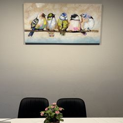 [Like New] Handmade Bird Family Oil painting Animal Canvas Wall Art Modern Decor Artwork