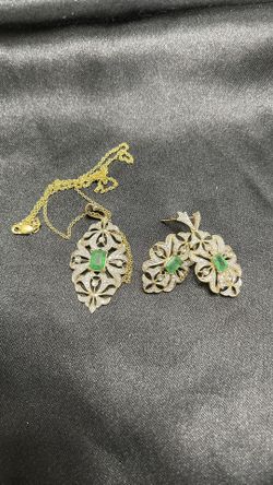 Effy Emerald/Diamond Necklace & Earrings 14k