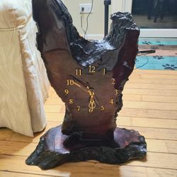handmade vintage live edge redwood burl wood slab clock. 