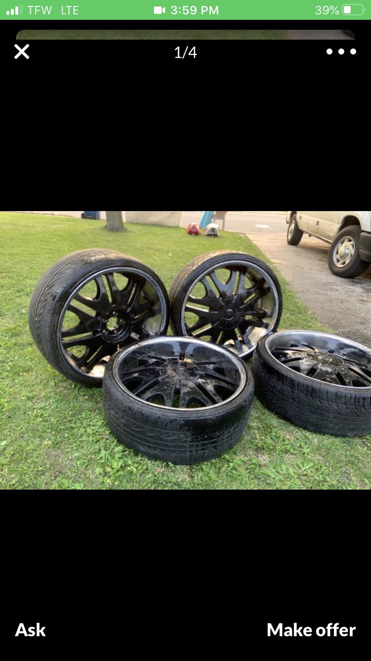 22inch blacked out rims with chrome lips w/ tires