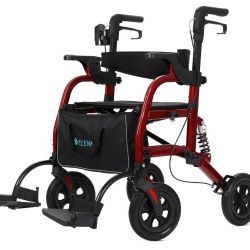 NEW 2 In 1 All Terrain Walker Transport Chair Foldable Shock Absorbing 10 Inch Non Pneumatic Wheels Wide Seat