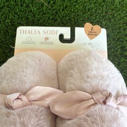 Thalia Sodi Plush Slippers with Bow, Size L