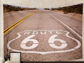 Iconic Route US 66 Highway Open-Road Scenic Desert Wall Tapestry 37"× 28"
