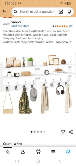 Coat Rack Wall Mount with Shelf, Two-Tier Wall Shelf Mounted with 8 Hooks, Wooden Wall Coat Rack for Entryway, Bedroom for Hanging Clothes/Coats/Keys/
