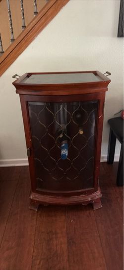 Wood Wine Cabinet with Glass Door with removable top serving tray