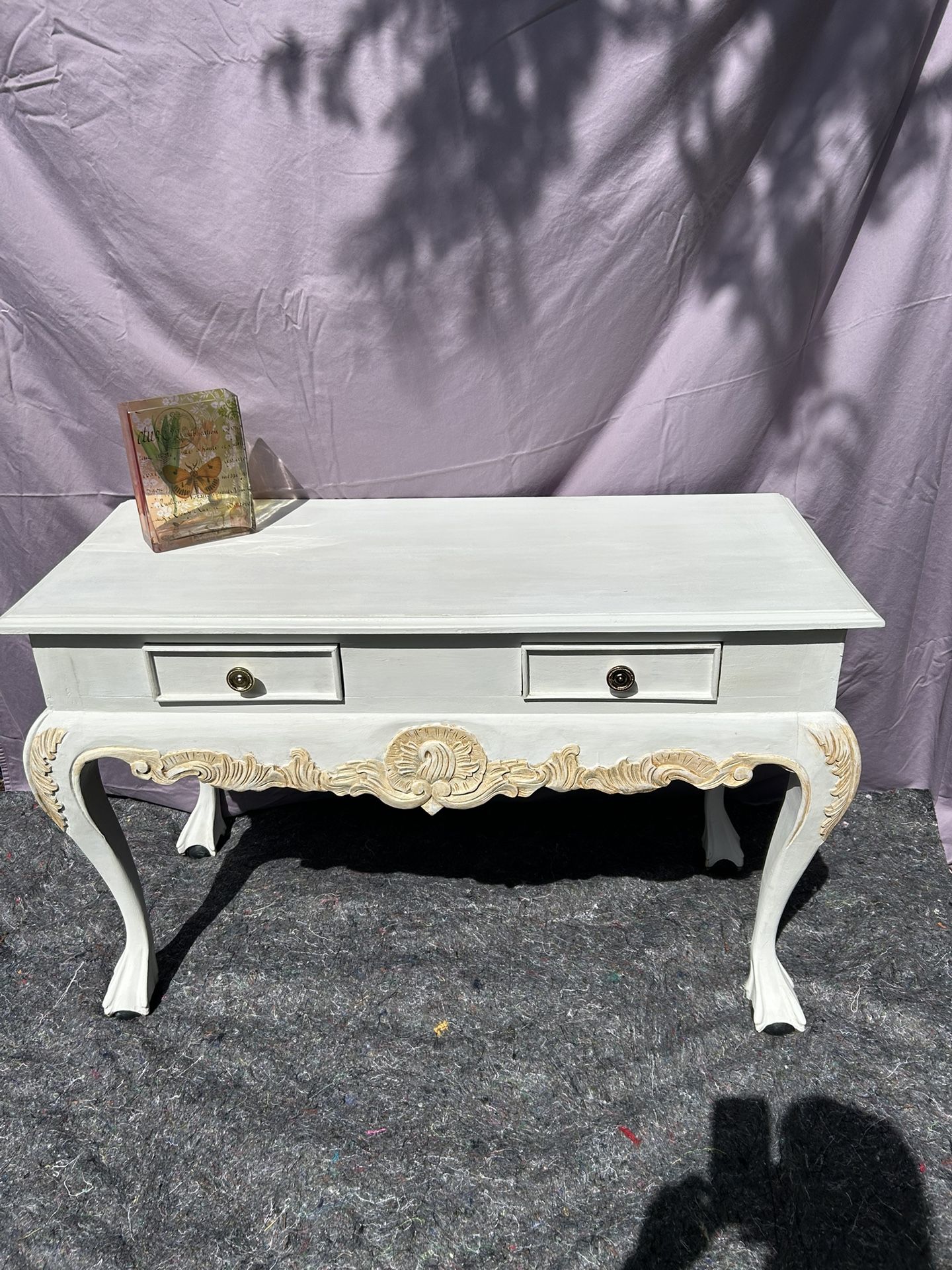 Vintage Mahogany Table/desk Chalk Painted Hand Carved