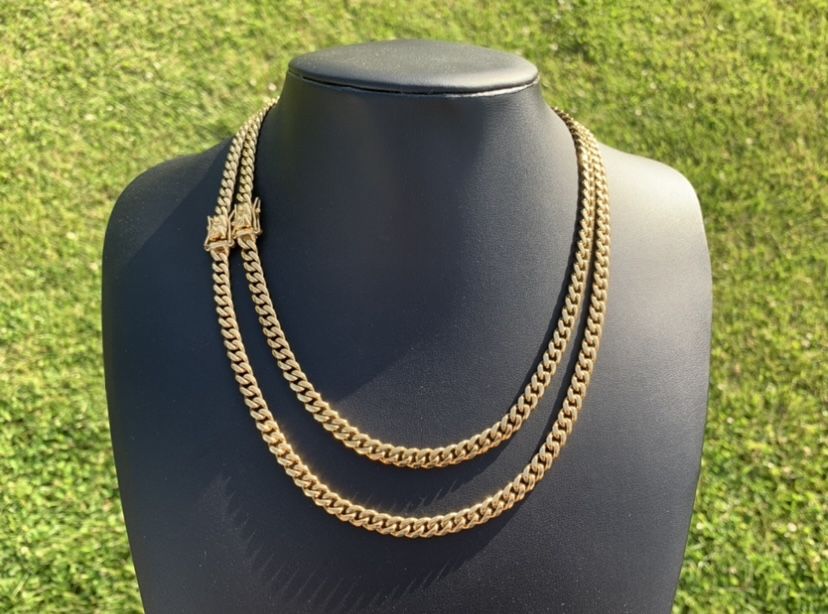 18k Gold Plated Miami Cuban Link Chain Necklace 6mm 20” 22” 24” Men’s Women’s Box Clasp Stainless Steel