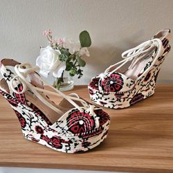 VNDS Women's MIU MIU Multicolor Fabric High-End Luxury Designer Espadrilles Wedges Size 5 US