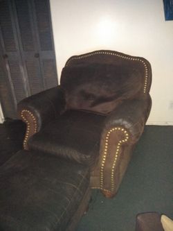 Genuine Leather Chair with Ottoman