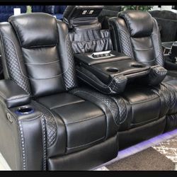 Black Party Time Leather Power Reclining Sofa Loveseat 🔥 Brand New💥 2 Pc Living Room👌