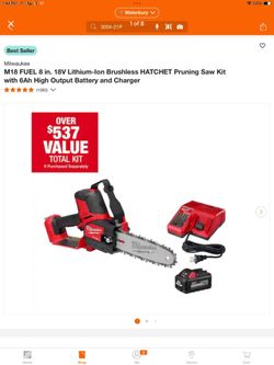 Milwaukee M18 FUEL 8 in. 18V Lithium-Ion Brushless HATCHET Pruning Saw Kit with 6Ah High Output Battery and Charger