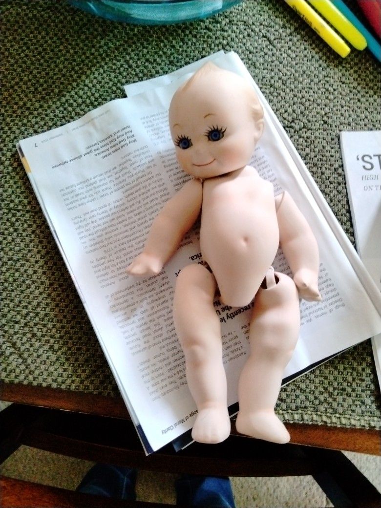 Vintage Porcelain Cupie Doll Glass Eyes. Jointed Stringing Inside Is Loose