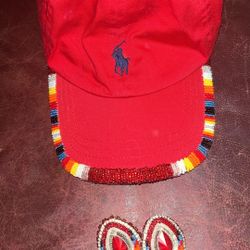 Native American Beaded Earrings And Polo Cap