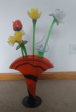 Glass Flowers And Vase