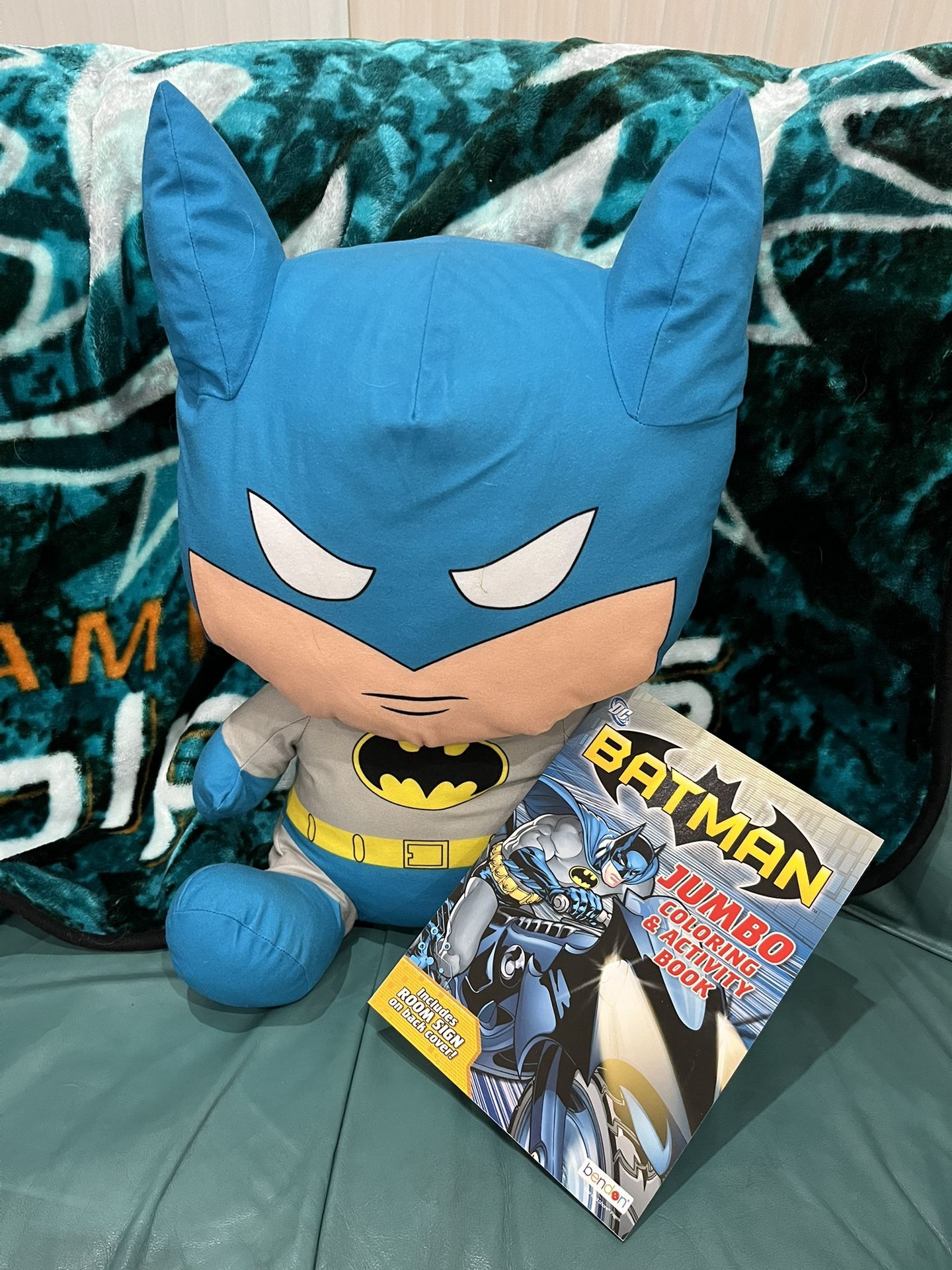 Large Batman Justice League Big Head Plush Doll and Jumbo Batman Coloring Activity Book