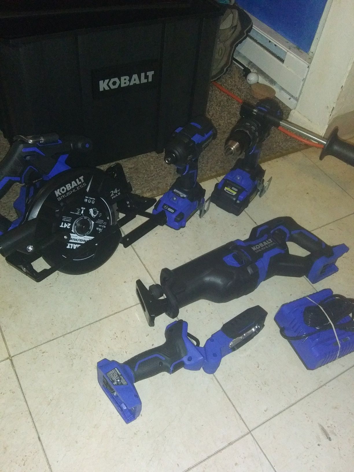 Kobalt 24v power tool set with carrying case.