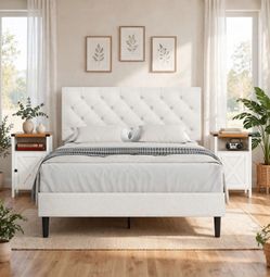 Set of 3 Full size bed frame fabric and 2 nightstands. New in box