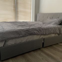 Queen size Gray Upholstered Storage Bed Frame