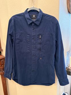 G-Star Raw Powel Slim Dark Blue Collared Button Denim Shirt Size Large