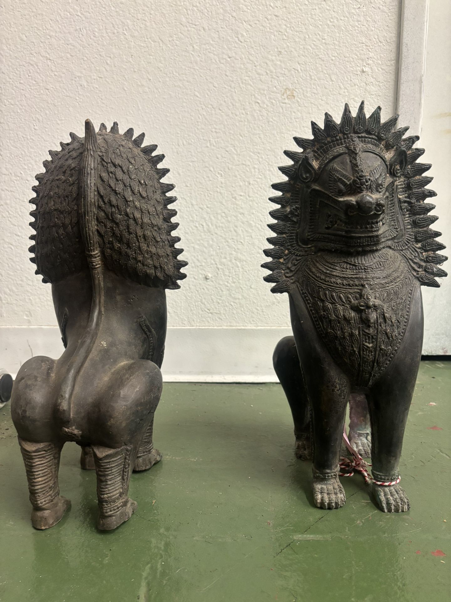 Pair Of Vintage Bronze Foo Lion Statues From Thailand 