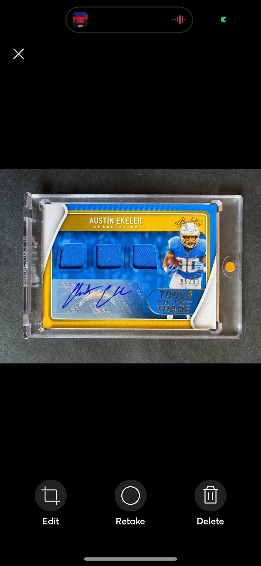 2021 Absolute Los Angeles Chargers Austin Ekeler 3x Jersey Patch Autographed Card !!