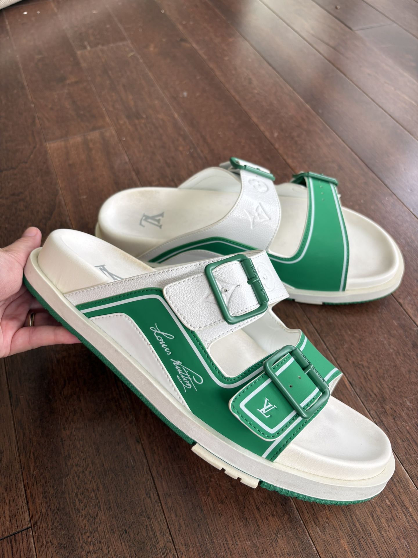Louis Vuitton LV Trainer Mules US 11 Green/White Slides  display picture 1