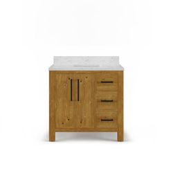 PRESIDENTS DAY SALE - 36" Brown Solid Wood Bathroom Vanity with Marble Top (D)