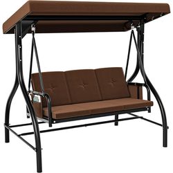 Porch Swing Bed 3-Seats Outdoor Patio Swing Heavy Duty Swing Chair with Adjustable Canopy Removable Cushion