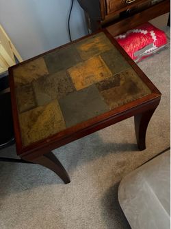 Slate Tile Top Wood End Tables two of them