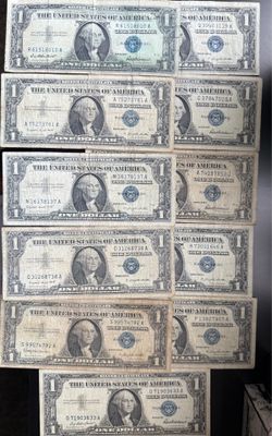 11 Silver Certificate Bank Notes