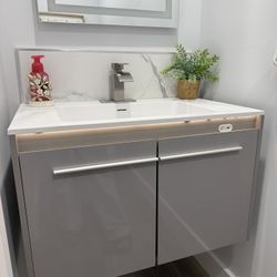 New 31” Modern Floating Bathroom Vanity w/ Sink & LED Light – Grey