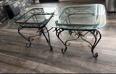 Vintage wrought iron side end glass tables